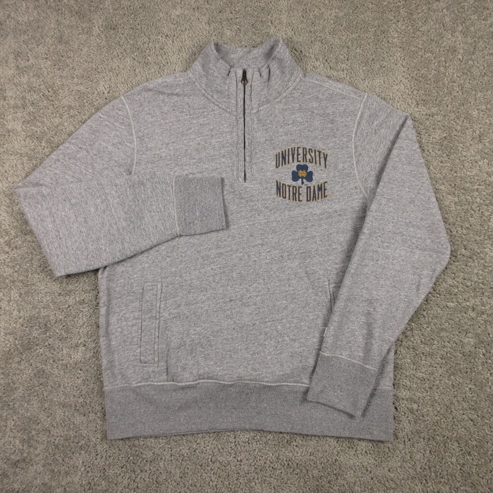 Notre Dame Fighting Irish Sweater Mens Medium Gray Fleece 1/4 Zip Pullover NCAA